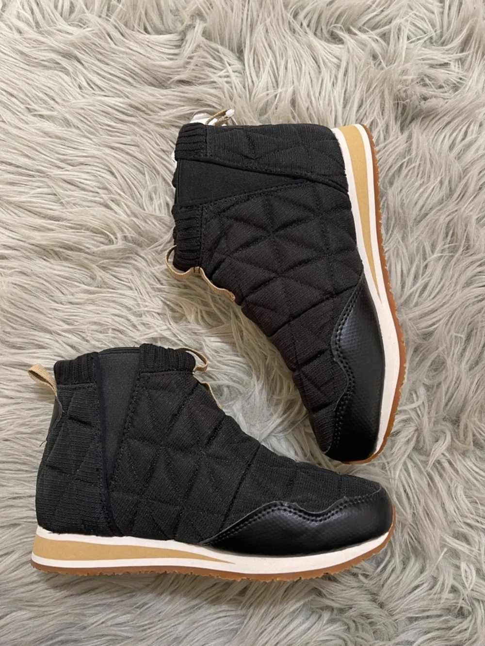 Teva Black Quilted Ankle Booties with Tan Trim
